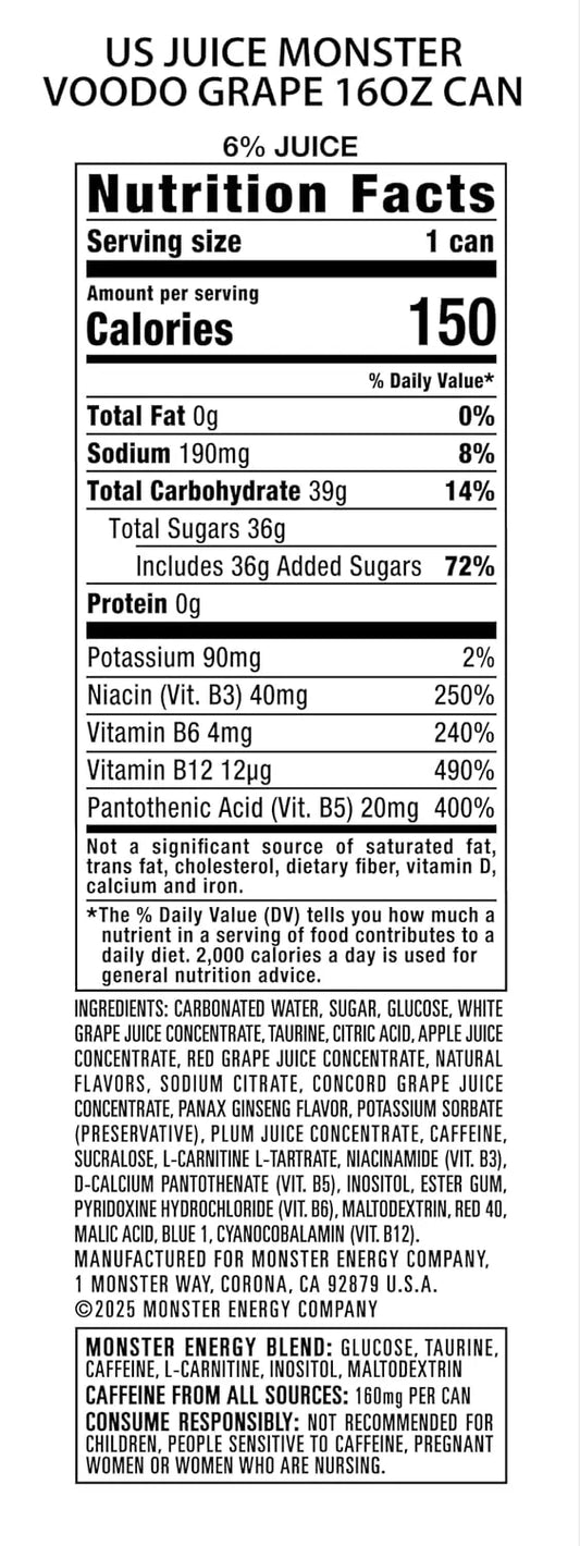 Monster Energy Voodoo Grape, Energy + Juice, Energy Drink, Can, 16 Ounce (Pack of 15)