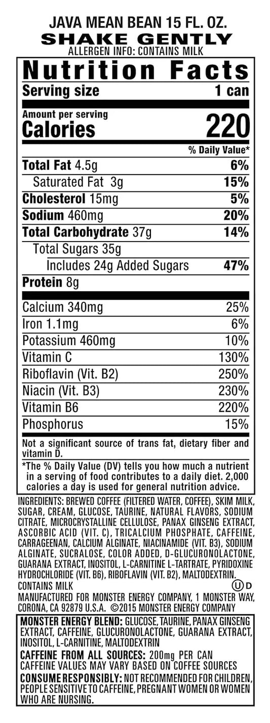 Monster Energy Java Monster Mean Bean, Coffee + Energy Drink, 15 Ounce