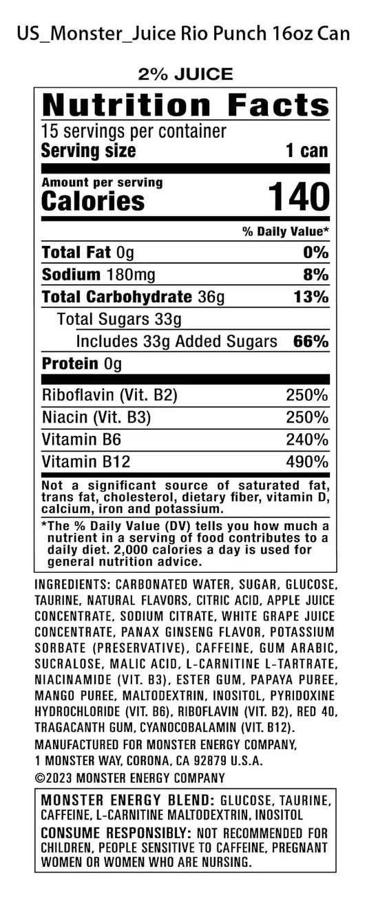 Monster Energy Juice Rio Punch, Energy Drink, 16 Ounce