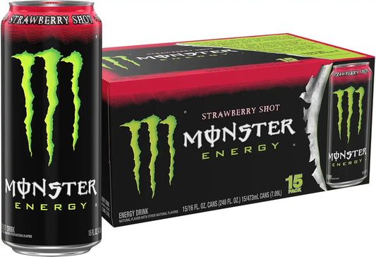Monster Energy Strawberry Shot, Green, Original, Energy Drink, 16 Ounce (Pack of 15)