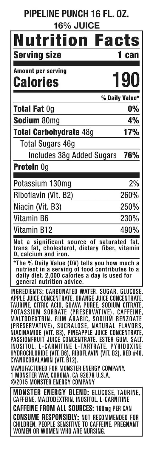 Monster Energy Juice, Pipeline Punch,16 Fl Oz (Pack of 24)