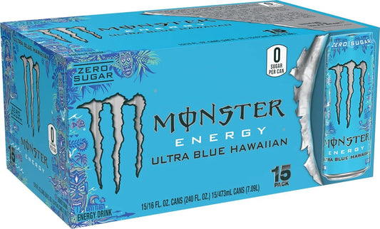Monster Energy Ultra Blue Hawaiian, Sugar Free Energy Drink, 16 Ounce
