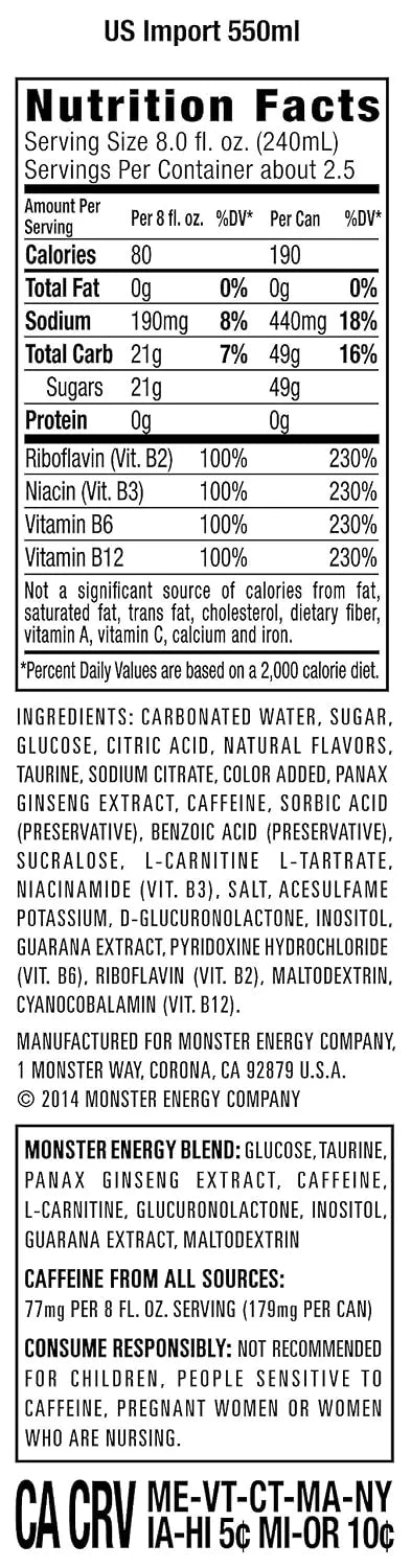 Monster Energy Import, Energy Drink, 18.6 Ounce