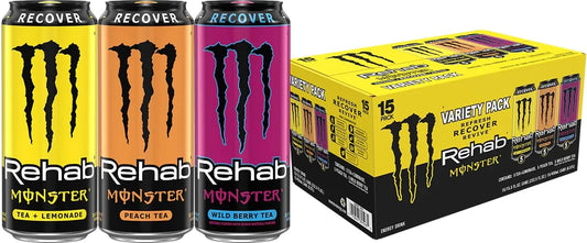 Monster Energy Rehab LPWBT, Variety Pack, Energy Iced Tea, 15.5 Ounce