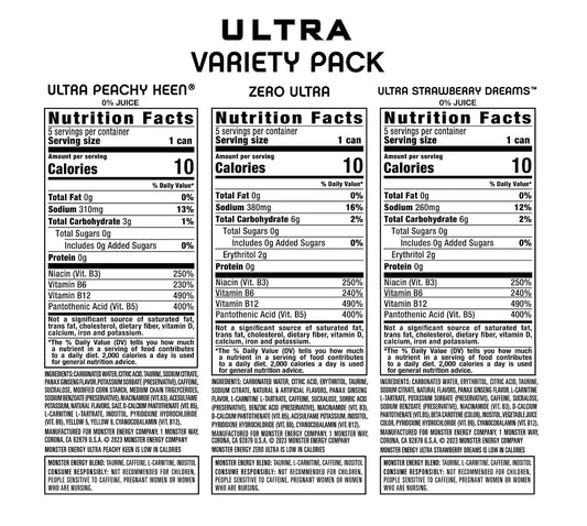 Monster Energy Ultra Variety Pack, PKZSD, Sugar Free Energy Drink, 16 Ounce